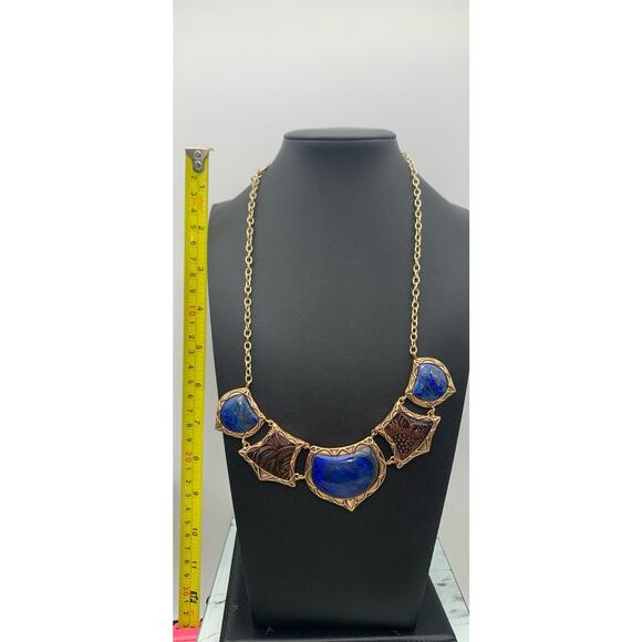 Barse Lapis Lazuli & Tooled Leather Necklace Etruscan Style, Up To 19" Long - Picture 7 of 8
